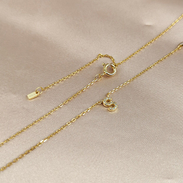 INITIAL ZIRCON NECKLACE-S925 SILVER SOLID